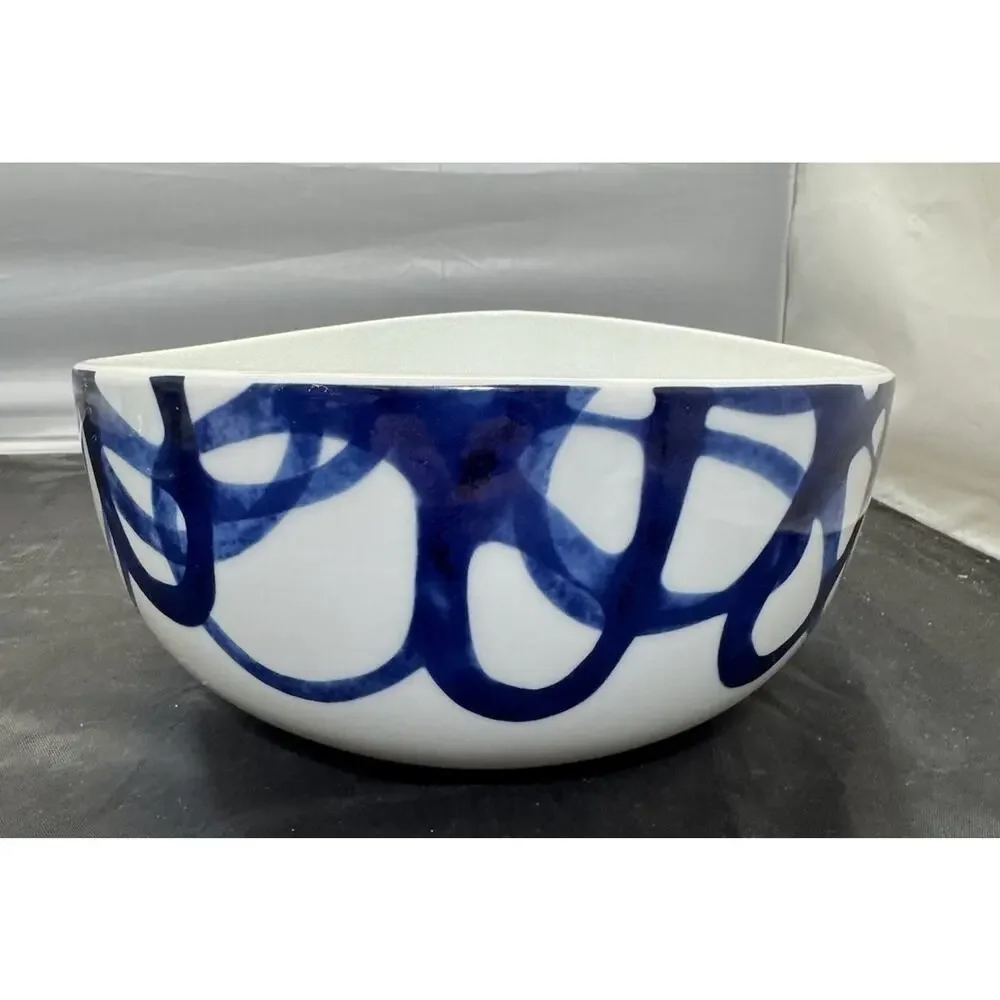 Paola Navone Crate & Barrel COMO Blue Swirl Large Oval Serving Bowl Discontinued